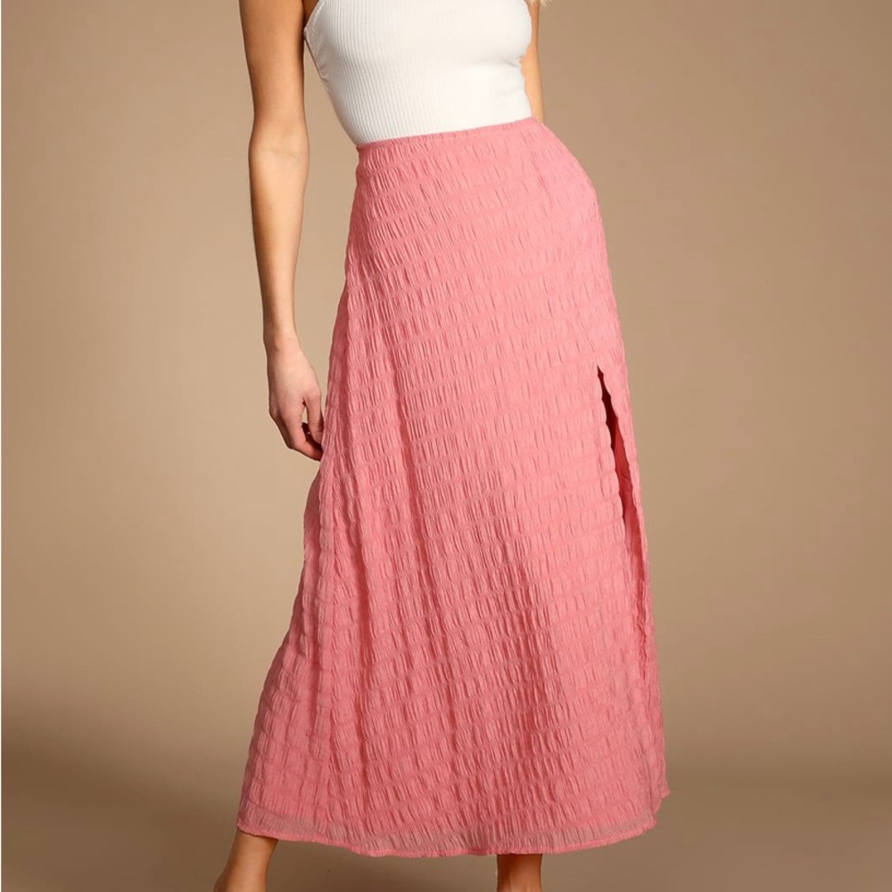 NWT Lulus Coral Pink Crinkled Midi Skirt Large